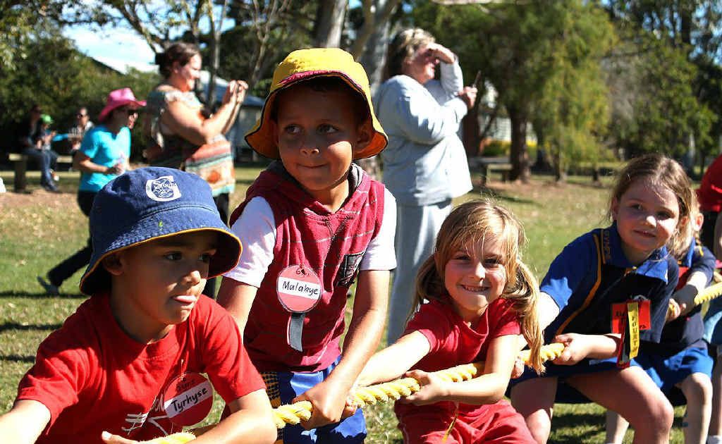Tyrhyse Gallaher, Malakye Blow, Nikki Wright and Kendall Duke compete in the tug-o-war. Tyrhyse Gallaher, Malakye Blow, Nikki Wright and Kendall Duke compete in the tug-o-war.